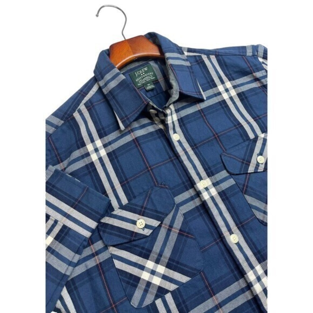 New J Crew Mens Heavy Weight‎ Flannel Shirt (M) Mens Blue Red 100%Cotton